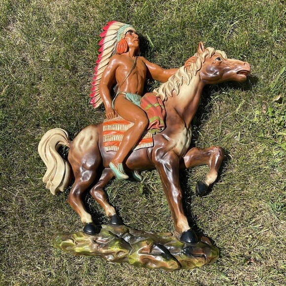 Vintage UNIVERSAL STATUARY CORP CHICAGO 1962 Native American Indian Chief Horse - Picture 4 of 14